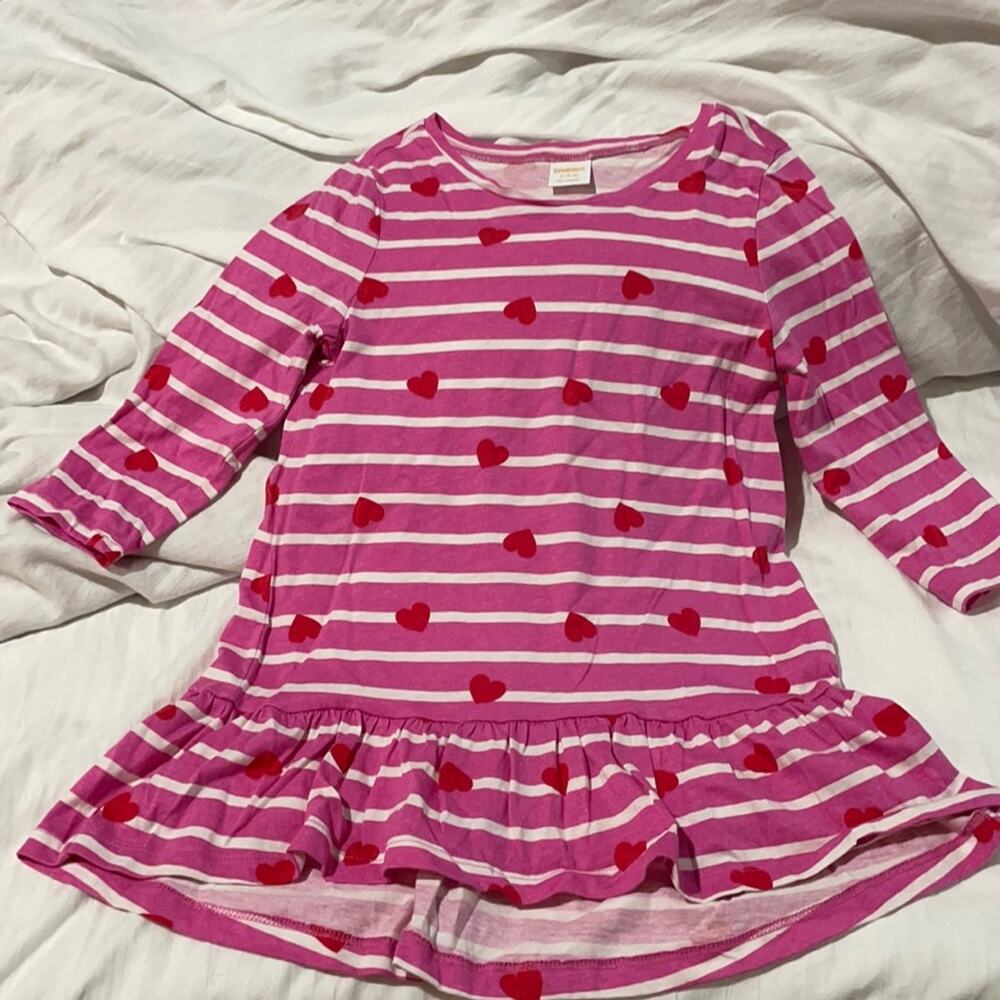 Gymboree S 4/5 hot pink drop waist ruffled high low hemline dress euc cotton